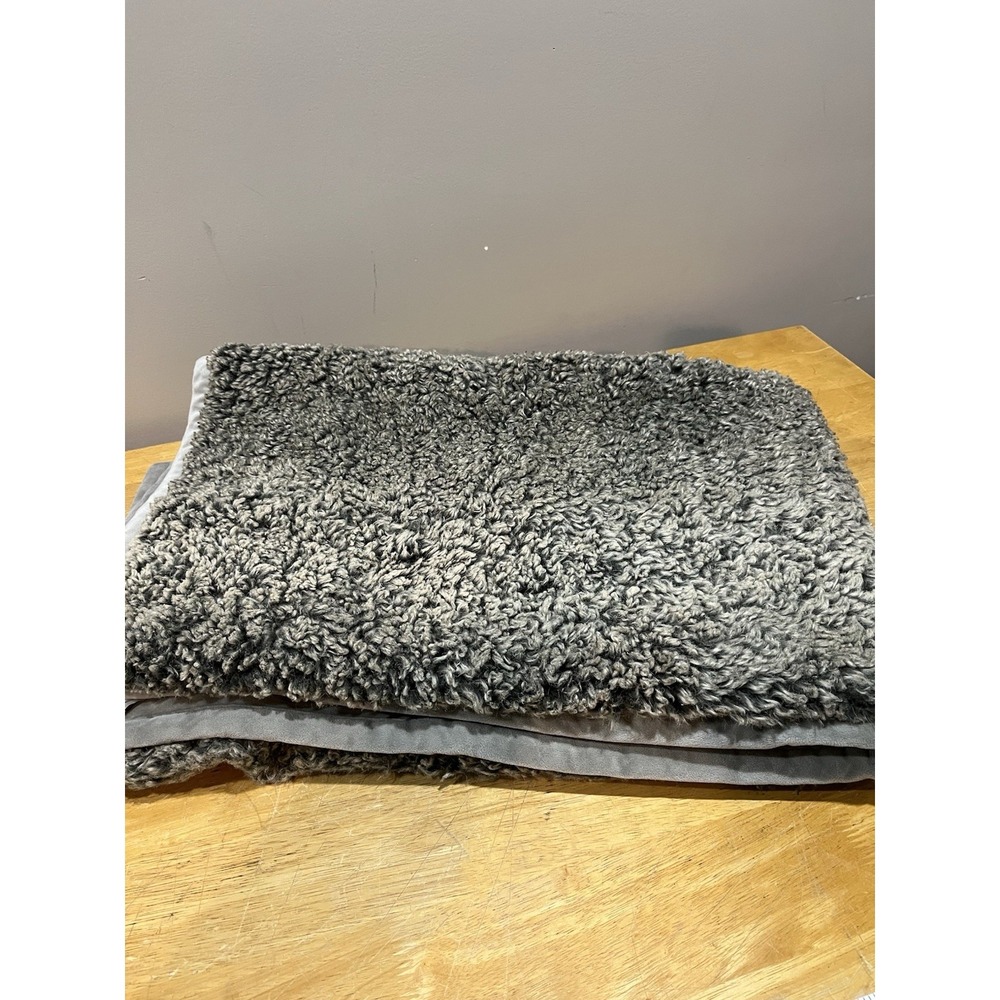 Pottery Barn Faux Fur Throw Curly Lamb 50x60" Gray Black